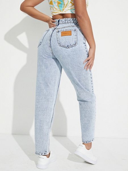 

patch detail mom fit jeans f6oq#, Blue