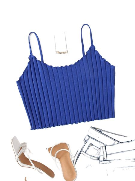 

plus lettuce trim rib-knit cami e6jt#, Black