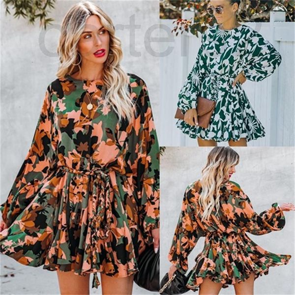

casual dresses designer 2022 women's spring new print round neck long sleeve dress n3xt2022, Black;gray