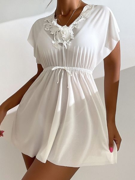 

appliques tie front cover up w9j3#, White;black