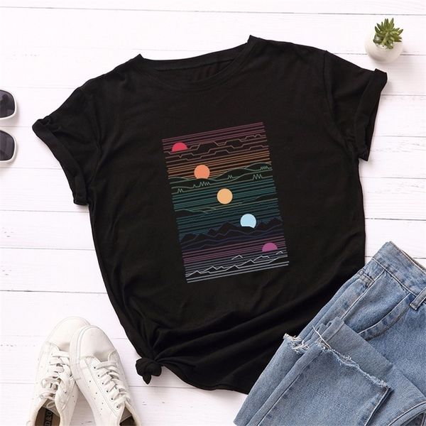 

summer women tshirt cotton versatile 5xl casual fashion short sleeve sunrise graphic print t shirt funny women tee 220511, White