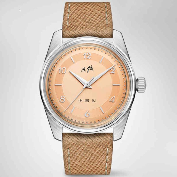 

wrist watch merkur salmon gather vintage mens dress mechanical hand wind watch men 50m waterproof canvas strap curved glass 2022 new, Slivery;brown