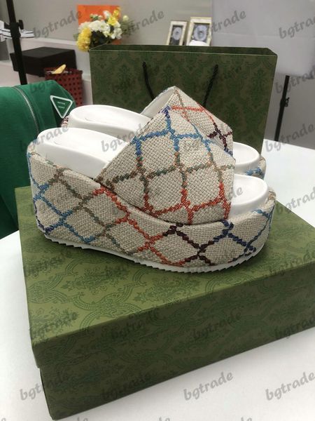 

classic angelina high heeled sandal 10cm wedge 55mm platform casual canvas woman slipper designer retro luxury sandals, Black