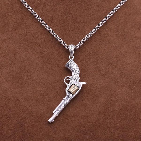 Anhänger-Halsketten aus massivem 925er-Silber, Vintage-Stil, lustige Waffenanhänger für Halskette, Männer und Frauen, echtes Sterlingsilber, cooles DIY-Schmuckzubehör, Geschenke