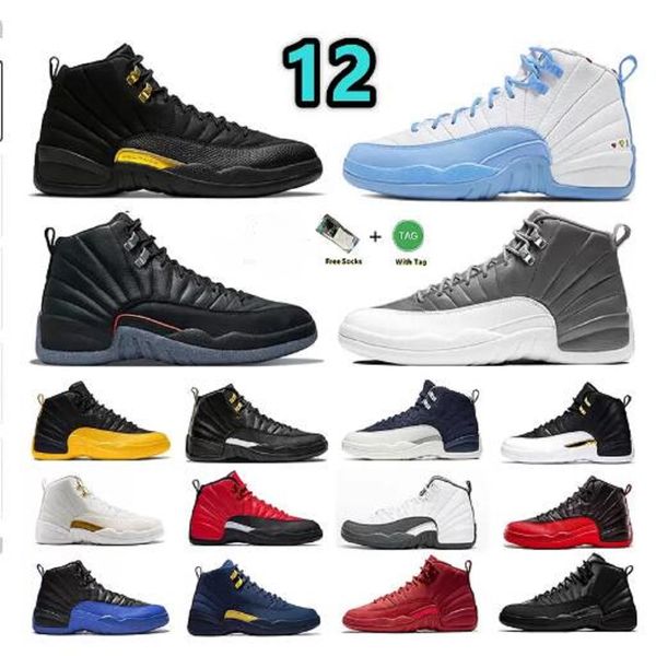 

mens 12 12s university gold indigo basketball shoes 2022 reverse taxi sneakers playoff flu game sport men sneakers trainers