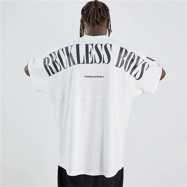 

men s sports t shirt summer men hip hop oversized male gyms fitness bodybuilding workout shirts short sleeves tees 220725, White;black