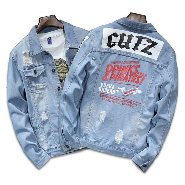 

men's jackets men's denim light blue printed denim jacket perforated txt6, Black;brown