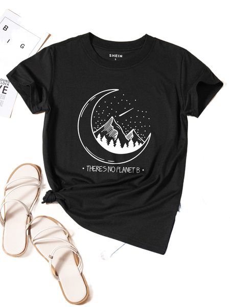 

mountain & moon print tee g1dh#, White