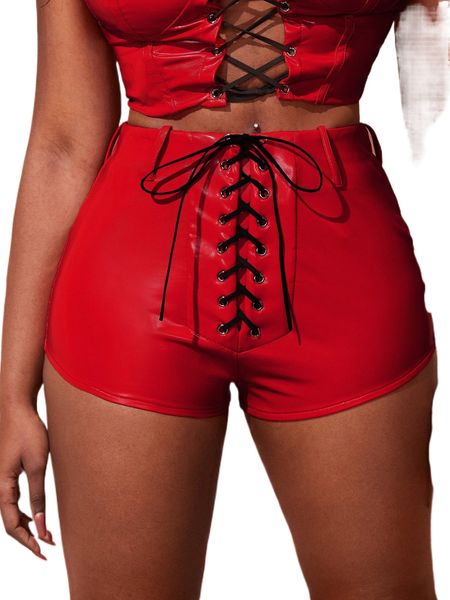 

sxy lace up front solid shorts f7zm#, White;black