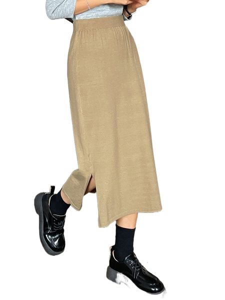 

dazy high waist split hem knit skirt w7cc#, White;black