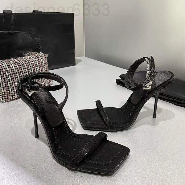 

sandals designer high heel women's summer square lettered one-sided high-heeled sandals with thin heels erwj, Black