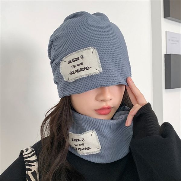 

autumn winter skullies beanies men women vintage design dualuse windproof warm hat scarf ladie fashion trendy hip hop cap 220816, Blue;gray