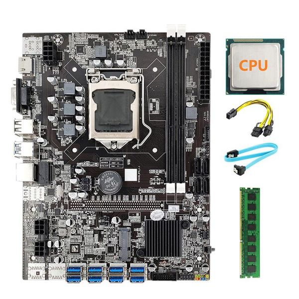 Placas-mãe mineração placa-mãe LGA1155 8 GPU PCI-E 1x 16x DDR3 8GB 1600MHz RAM CPU aleatório 6pin a 8pin Cabo de 8pin SATAtemotherboards