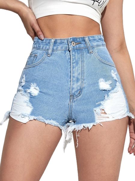 

ripped frayed hem denim shorts l7xr#, White;black