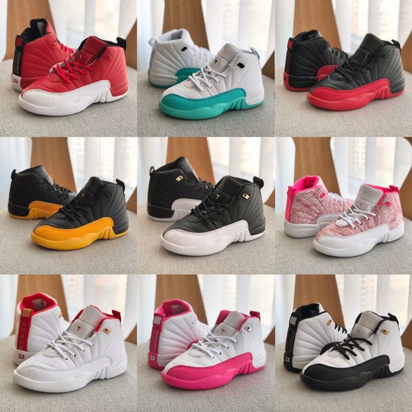 

kids youth basketball shoes for jumpman 12 12s stealth playoffs royalty taxi university gold white digital pink gym red girls volt boys spor, Black