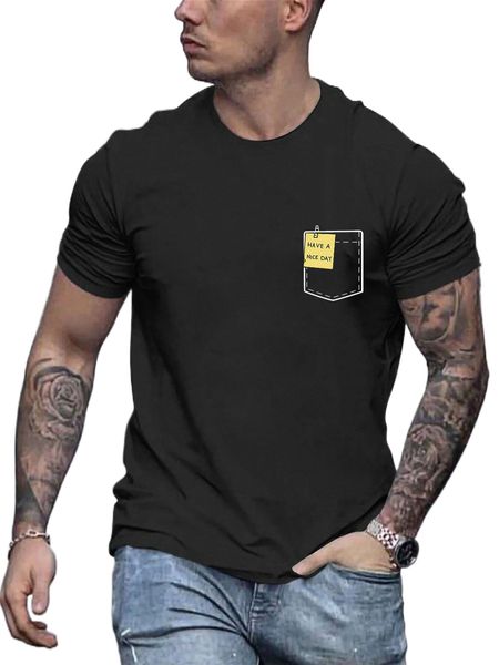 

men pocket & slogan graphic tee b7ke#, White;black