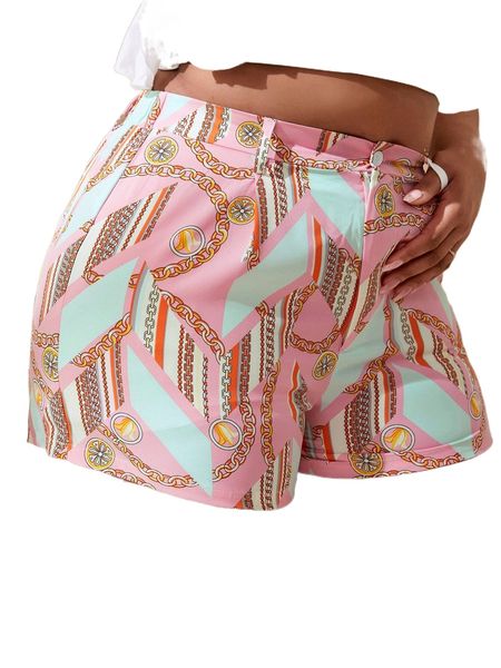 

sxy plus chain print zipper fly shorts e8sh#, Black