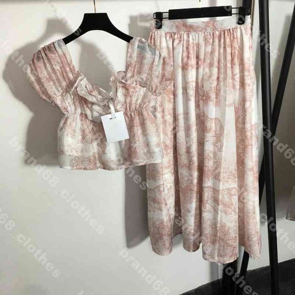 

women cotton dress two piece lotus collar printed dresses set d..r brand logo sleeveless vest high waist pleated skirt suit female apparel, White