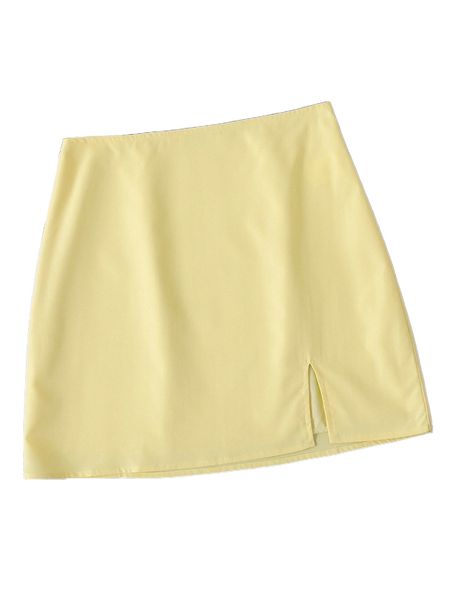 

solid split hem zipper skirt 38vv#, Black