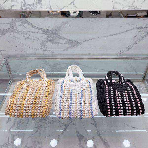 

bead straw net bag totes women handbags beach purse shopping travel bags large capacity level lafite grass woven hollow out basket purses fa