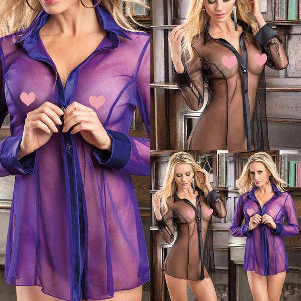 

nxy set lingerie home ladies flirting see-through mesh cardigan shirt costume erotic blouse baby dolls pajamas women 1125, Red;black