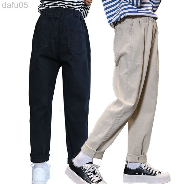 

2021 spring children girls pants solid fashion style children casual loose pants cotton for teenage girl 4-14 year lc042 l220808, Blue