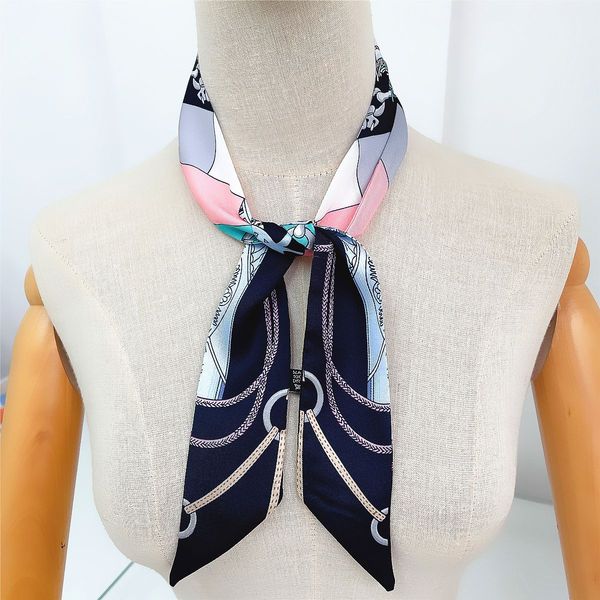 

2022 fashion french summer multi-functional silk scarf women twill ribbon bag handle small scarf, Blue;gray