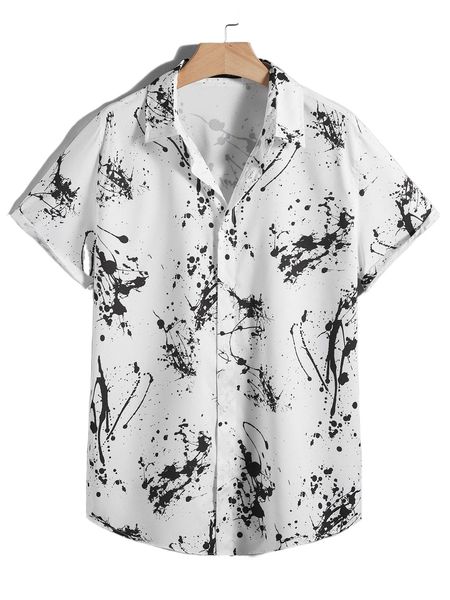 

men splash ink print shirt v14m#, White;black