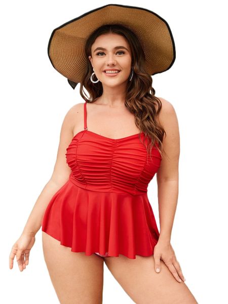 

plus ruched ruffle trim high waisted bikini swimsuit x8u7#, White;black