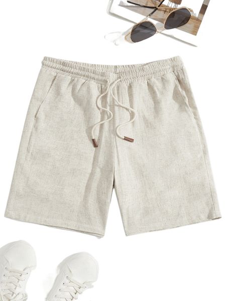 

men drawstring waist straight leg shorts 38i2#, White;black