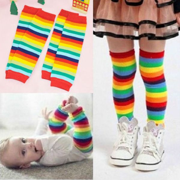 

brand sock new baby boy girl rainbow striped stockings colorful soft crawling knee pads elbow pads protector leg warmers 1-3t, Pink;yellow