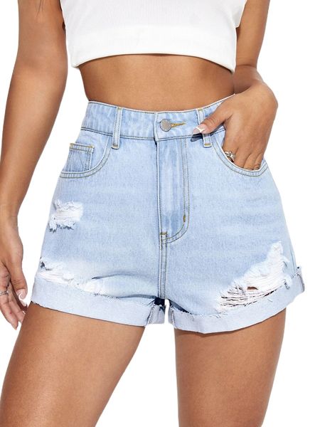 

ripped raw hem denim shorts k8w8#, White;black