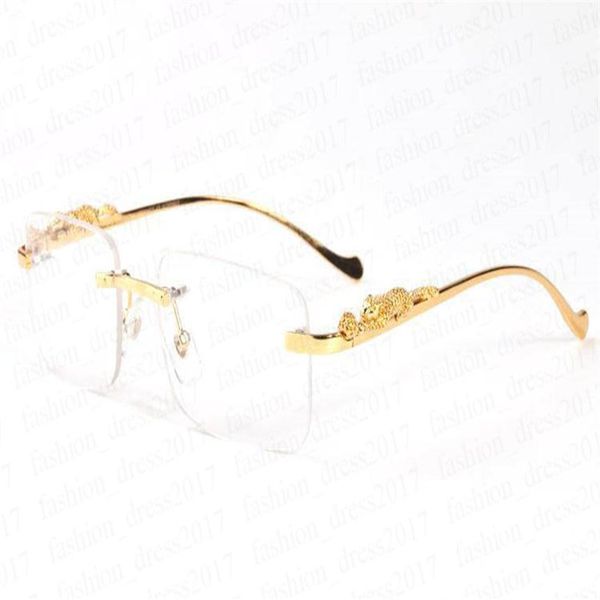 

new fashion polaroid sunglasses for men cool gold and silver leopard pattern metal stent black brown clear mirror lens rimless sun304f, White;black