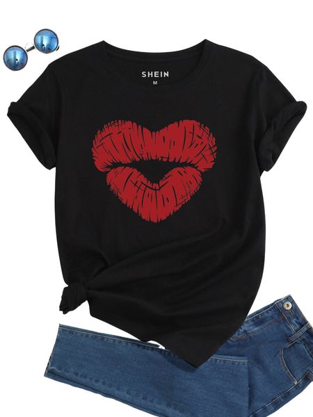 

lip print round neck tee o0ur#, White