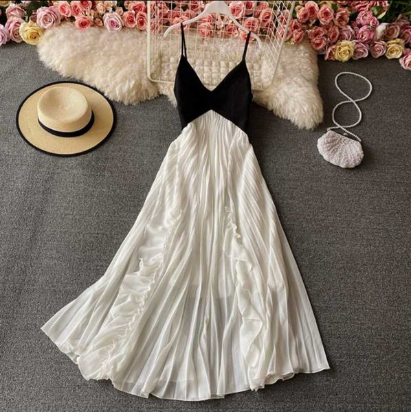

casual dresses women's dress spaghetti strap strapless backless pleated summer beach vacation white with black, Black;gray