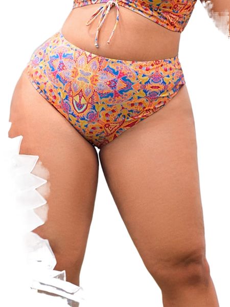 

plus allover print high waist bikini bottom u89i#, Black