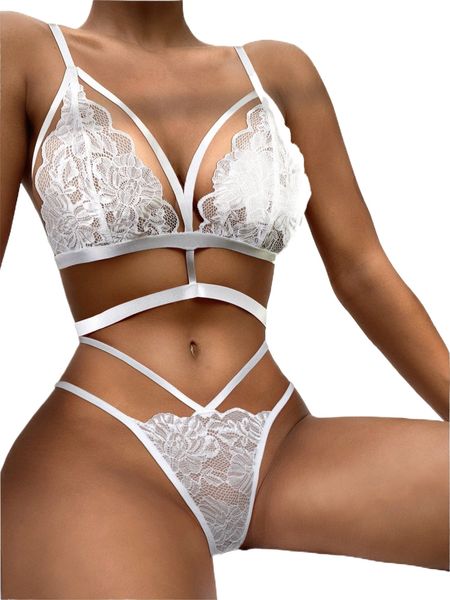 

floral lace harness lingerie set y3ma#, Black;red