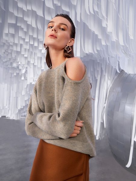 

cold shoulder ribbed knit sweater r6of#, White;black