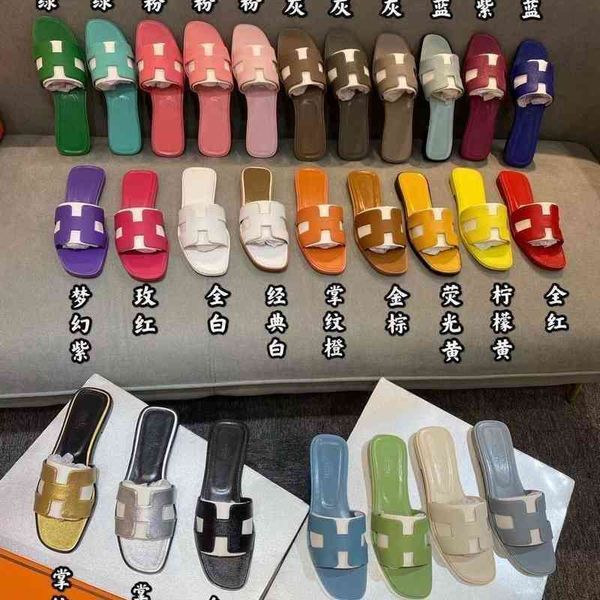 

orans france original herme sandals slippers h slippers women's summer 2022 versatile color leather flip flops wear flat bottomed beach, Black