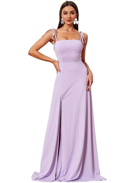 

missord tie shoulder split thigh cami floor dress s8fn#, Black;gray