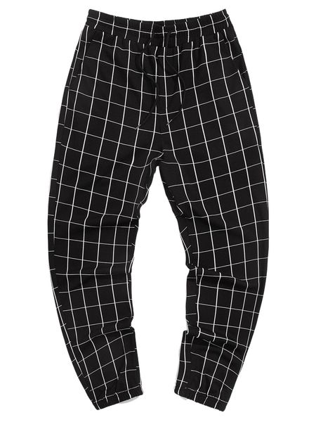 

men grid print sweatpants 35my#, Black