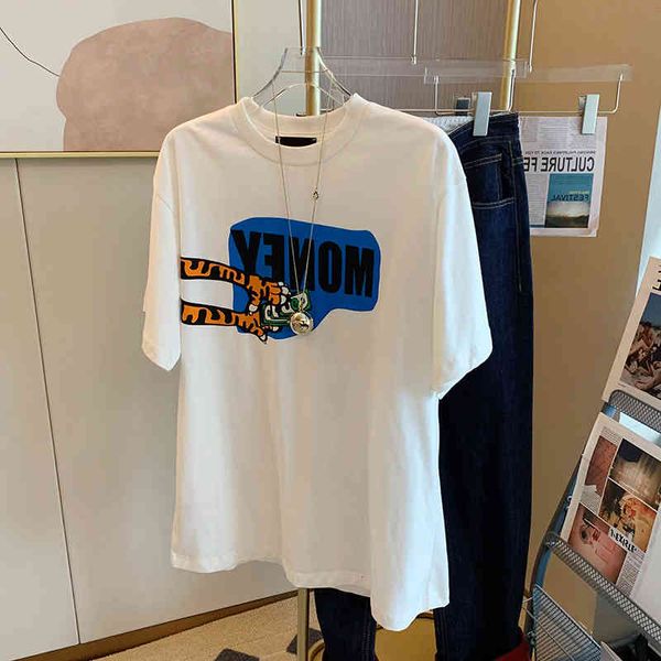 

women's t-shirt white tiger short sleeve t-shirt women's 2022 early spring design sense of niche ins super fire loose inner bottom
