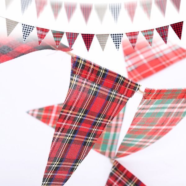 

4.5m christmas party decoration imitation hemp plaid triangle pull flag creative color plaid pull flag christmas diy decoration