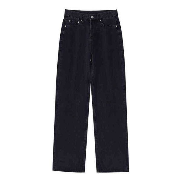 

2021 women high waist long jeans pants pockets zipper female denim trousers spring vintage simple casual loose wide leg pants t220728, Blue