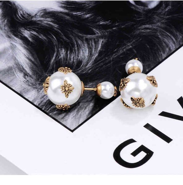

2022 factory wholesale new home dijia pearl sided ball earrings for women's simple and versatile, french advanced earrings, Golden