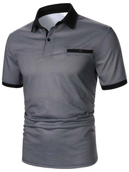 

men allover geo print contrast trim polo shirt u7fb#, White;black