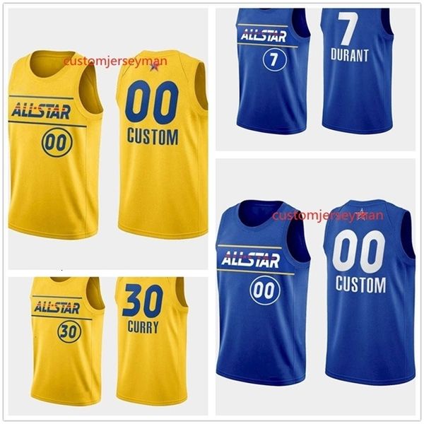 NC01 2021-22 All-Star Jersey Basketbol Mavi Takımı Durant Jersey Irving Sarı Takım Köri Jersey Harden Tatum Erkek Dikişli Özel Boyut S-5XL