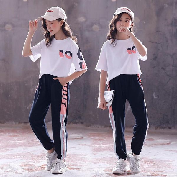 

clothing sets fashion 2022 summer girls clothes kids sport t-shirt + long pants baby children's outfits teen 4 6 7 8 10 12 years, White