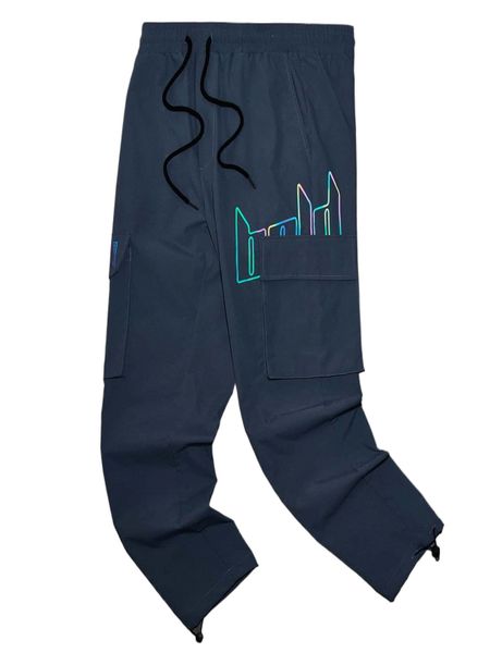 

men letter graphic flap pocket drawstring waist pants p5an#, Black