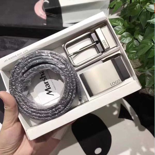

2022 famous brand men's genuine leather belt gift box set double buckle casual youth trouser waistband fashion classic luxury belts, Black;brown